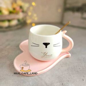 ماگ گربه ای همراه با دسرخوری قلبی