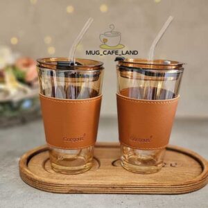 ماگ پیرکس دورچرم بلند رنگ قهوه ای