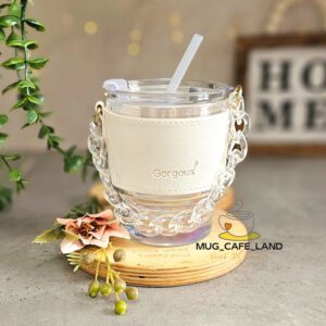 ماگ پیرکس دورچرم سفید زنجیردار