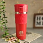 تراول ماگ استارباکس قفلی دورسیلیکونی قرمز