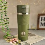 تراول ماگ استارباکس قفلی دورسیلیکونی سبز